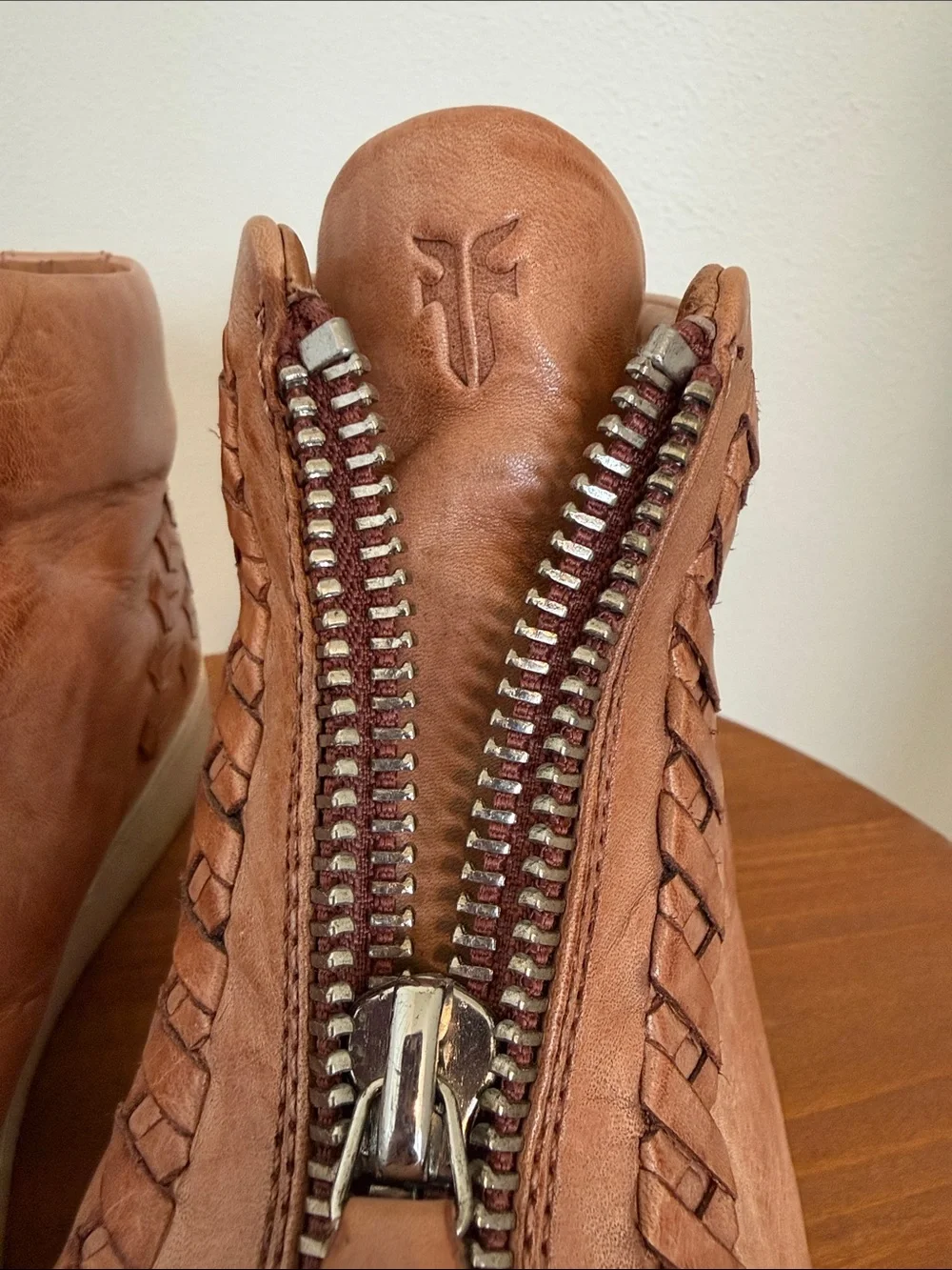 Frye Cognac Leather High-Top Zip Sneakers